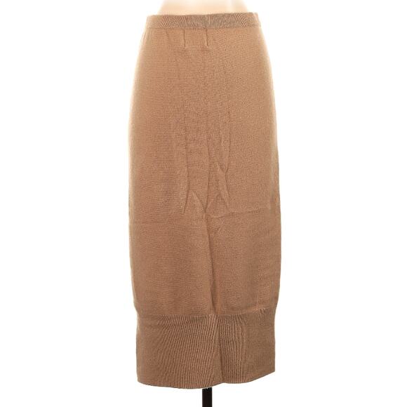 Crush Cashmere Camel Tan Cashmere Side Slit Midi Sweater Skirt 1 S - Picture 4 of 8